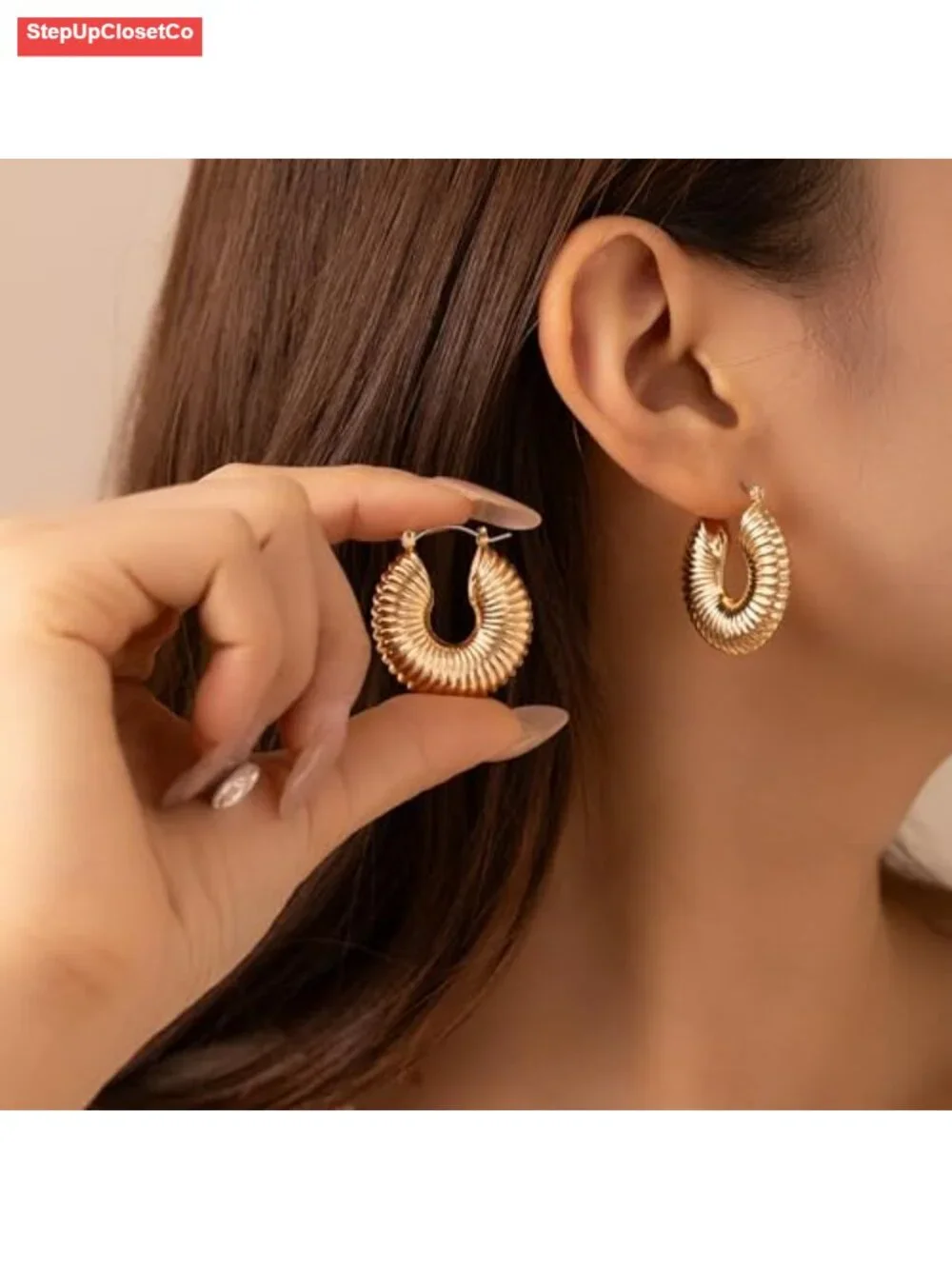 6 Pairs Textured Gold Hoop Earrings Set Chunky Statement Twisted Rope Design